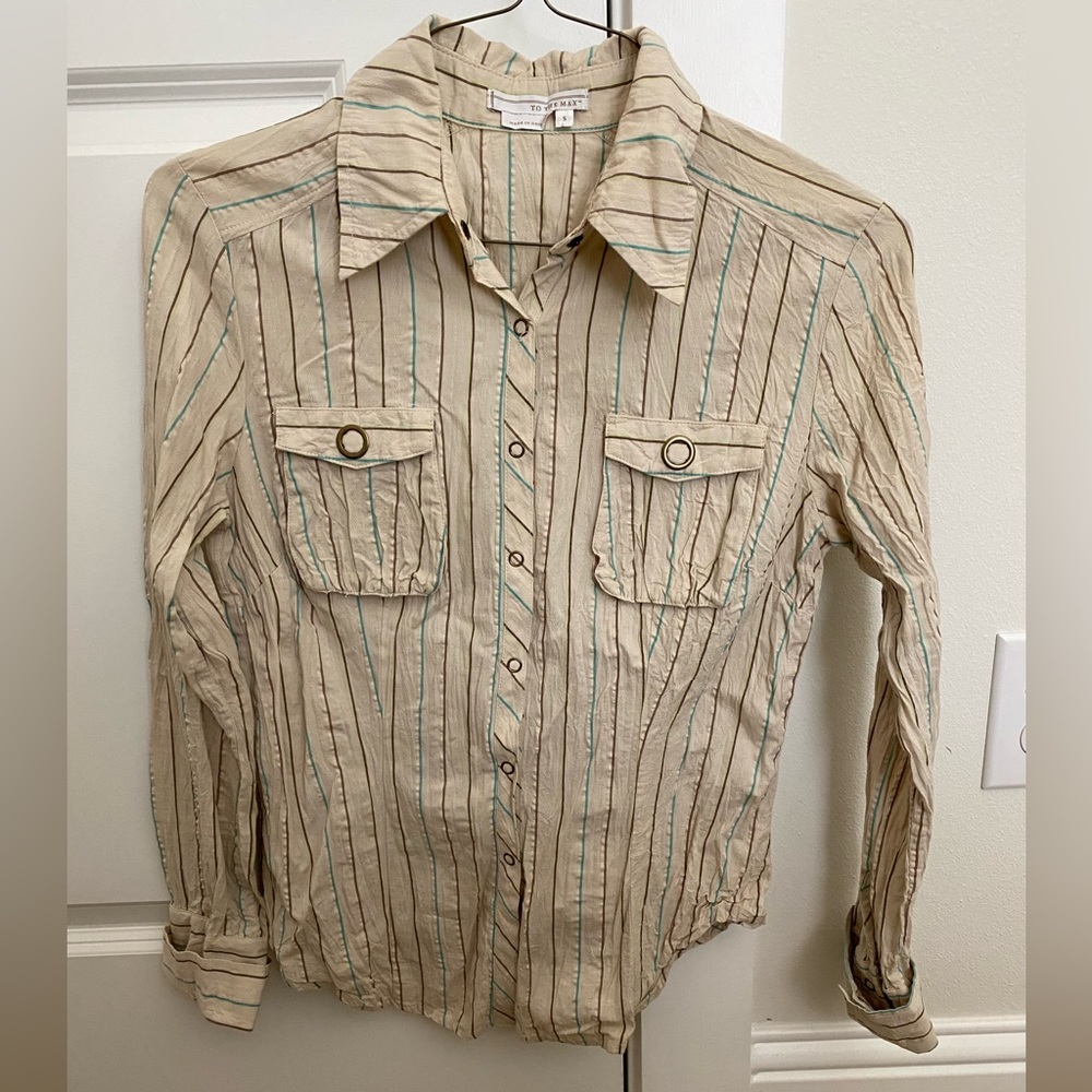 To the max long sleeve striped shirt with snap closure